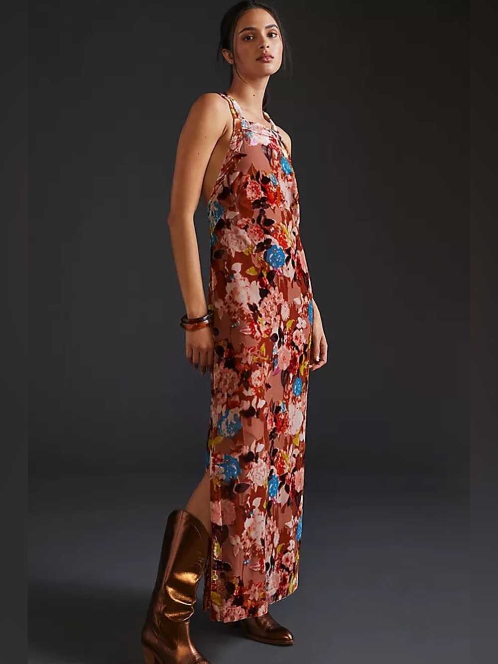 Anthropologie Halter Velvet Maxi Dress Multicolor Size Medium NEW